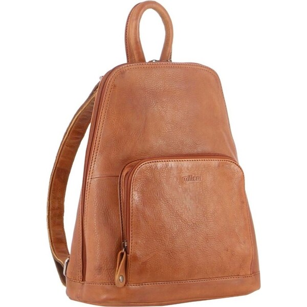 Milleni Genuine Italian Leather Soft Nappa Leather Backpack Bag Travel - Cognac