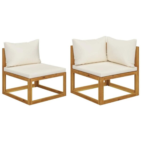 2 Piece Sofa Set with Cream White Cushions Solid Acacia Wood vidaXL