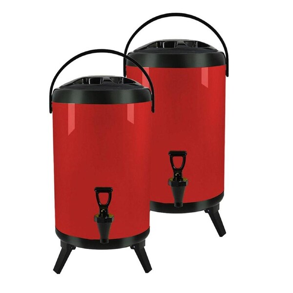 SOGA 2X 16L Stainless Steel Insulated Milk Tea Barrel Hot and Cold Beverage Dispenser Container with Faucet Red