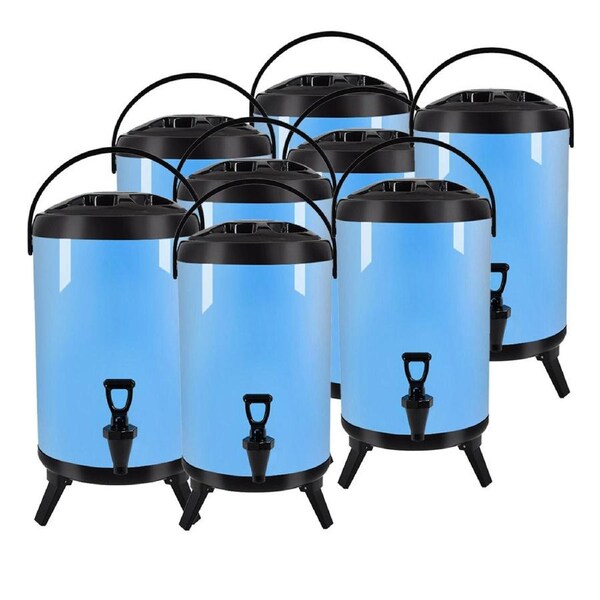 SOGA 8X 16L Stainless Steel Insulated Milk Tea Barrel Hot and Cold Beverage Dispenser Container with Faucet Blue