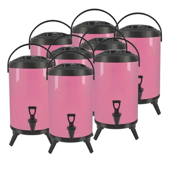 SOGA 8X 16L Stainless Steel Insulated Milk Tea Barrel Hot and Cold Beverage Dispenser Container with Faucet Pink