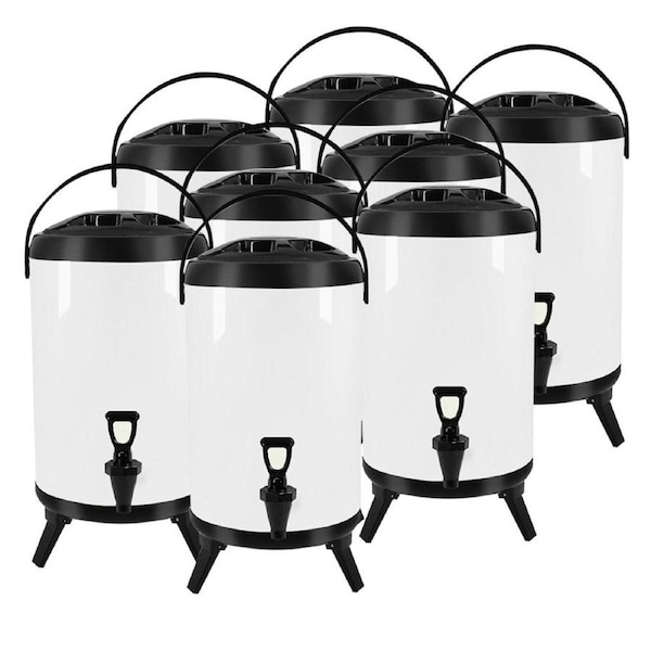 SOGA 8X 18L Stainless Steel Insulated Milk Tea Barrel Hot and Cold Beverage Dispenser Container with Faucet White