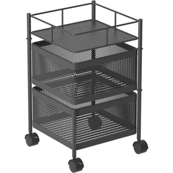 SOGA 2 Tier Steel Square Rotating Kitchen Cart Multi-Functional Shelves Storage Organizer with Wheels