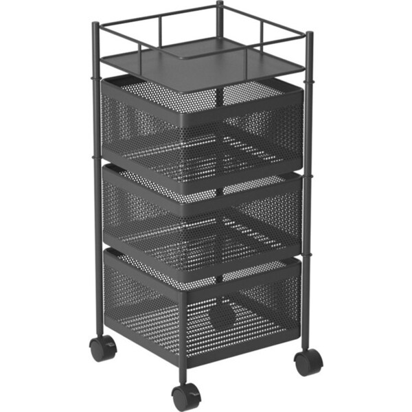 SOGA 3 Tier Steel Square Rotating Kitchen Cart Multi-Functional Shelves Portable Storage Organizer with Wheels