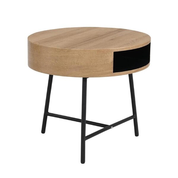 Alana Side Table Bedside Unit Round Oak and Black