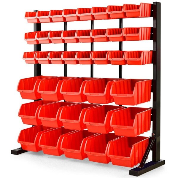 BAUMR-AG 39 Parts Bin Rack Storage System Floor Mount - Red
