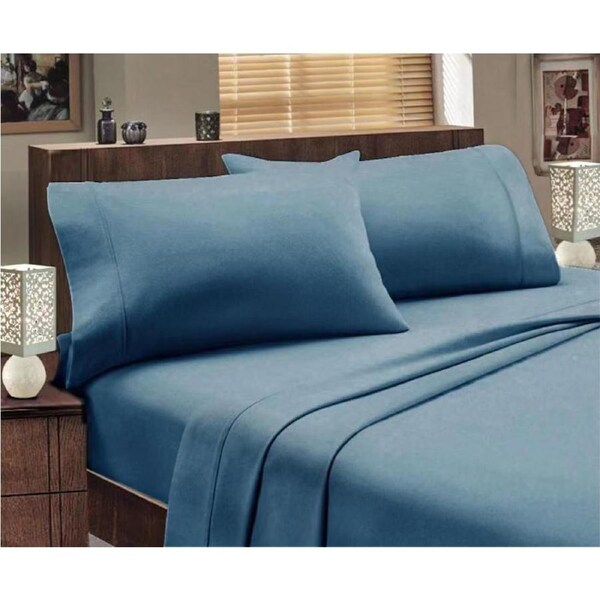 Ramesses 100% Egyptian Cotton Flannelette Sheet Set Double / Mid Blue