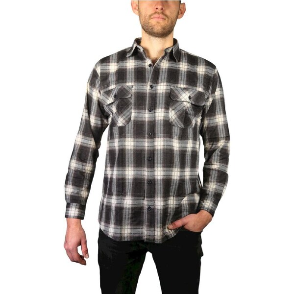 Mens Flannelette Long Sleeve Shirt 100% Cotton Check Authentic Flannel - Full Placket Black / 6XL