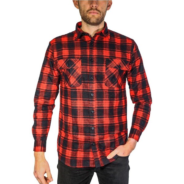 Mens Flannelette Long Sleeve Shirt 100% Cotton Check Authentic Flannel - Full Placket Red / 6XL