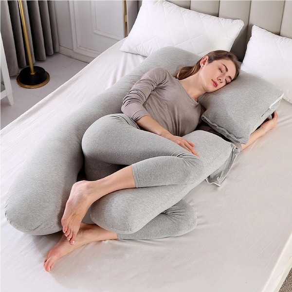 2 in 1 Maternity Pregnancy Pillow Full Body Support Nursing Pillow for Feeding Grey