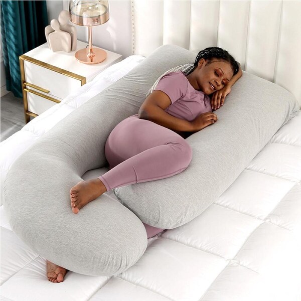 Advwin Pregnancy Nursing Sleeping Pillow 140cm Light Grey J-Shaped
