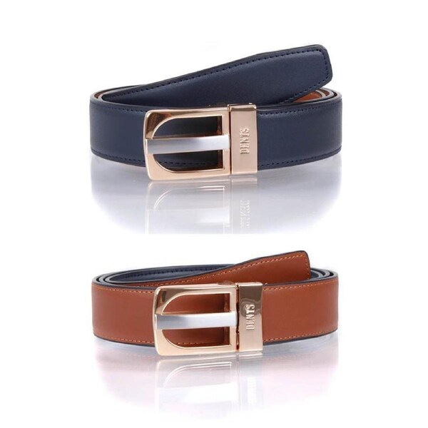 Dents Mens Reversible Leather Belt Genuine Colour Swap - Navy/Brown Large