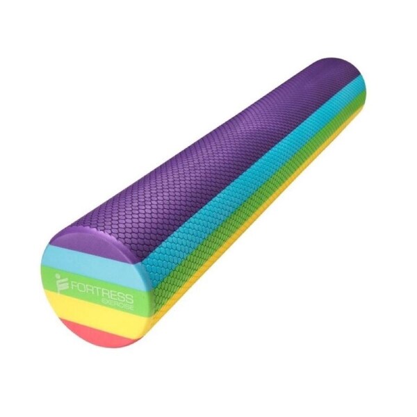Fortress Round Foam Roller (90x15cm) w/ Exercise Chart - Rainbow