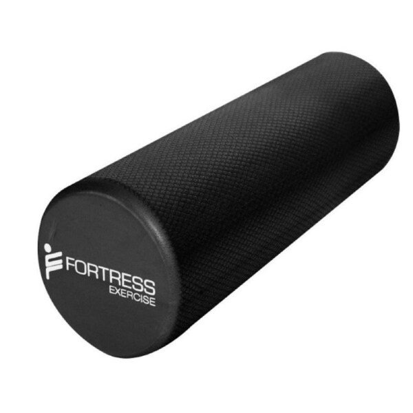 Fortress Round Foam Roller (45x15cm) w/ Exercise Chart - Black