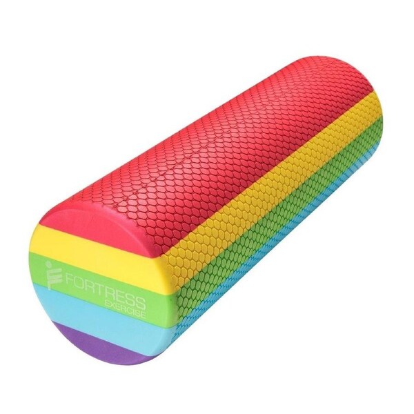 Fortress Round Foam Roller (45x15cm) w/ Exercise Chart - Rainbow