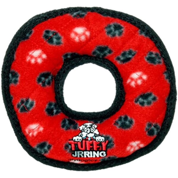 Red Paws Print Ring Dog Toy Tuffy Jr 17cm x 2.5cm