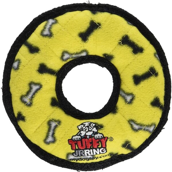 Yellow Bone Print Ring Dog Toy Tuffy Jr 17cm x 2.5cm