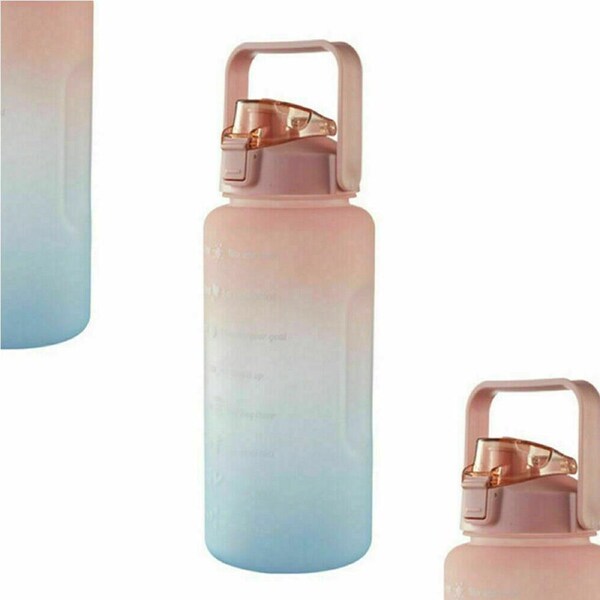 2L Pink Motivational Water Bottle Large Capacity Sport Straw Time Fitness Jugs