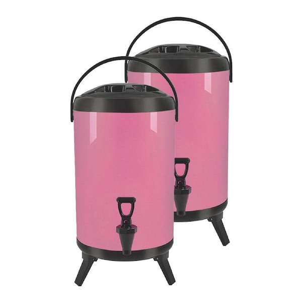 SOGA 2X 8L Stainless Steel Insulated Milk Tea Barrel Hot and Cold Beverage Dispenser Container with Faucet Pink