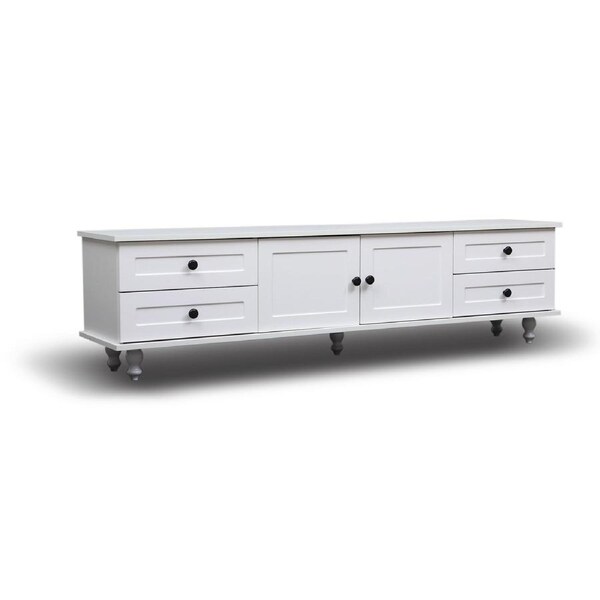 Foret TV Cabinet Stand Entertainment Unit Storage Shelf Classic White Wood 160cm