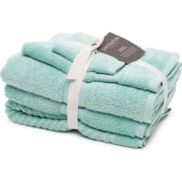 5pc Sheraton Luxury Egyptian Cotton Towel Pack Face Washer Hand/Mat Frosted Mint