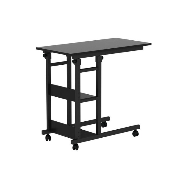 YES4HOMES Side Table with Storage Shelves, Height Adjustable Sofa Couch Coffee End Table Bedside Table Laptop Desk with Wheels