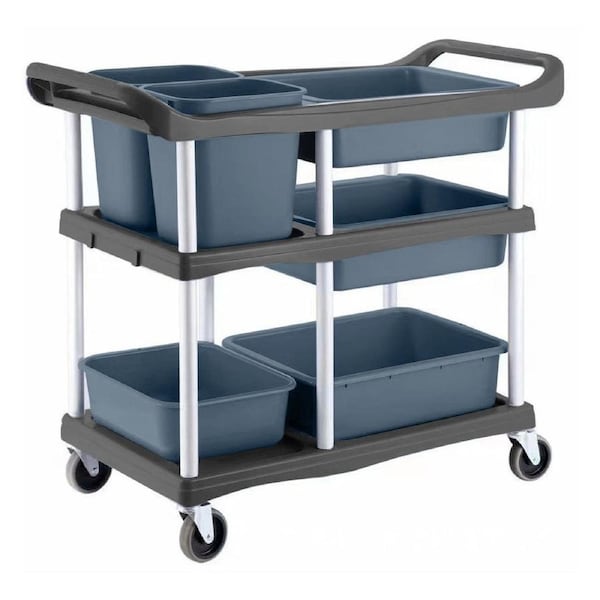 SOGA 3-Tier Commercial Soiled Food Trolley Dirty Plate Cart Five Buckets Kitchen Food Utility