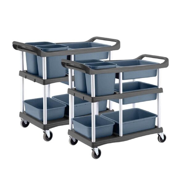 SOGA 2X 3-Tier Commercial Soiled Food Trolley Dirty Plate Cart Five Buckets Kitchen Food Utility