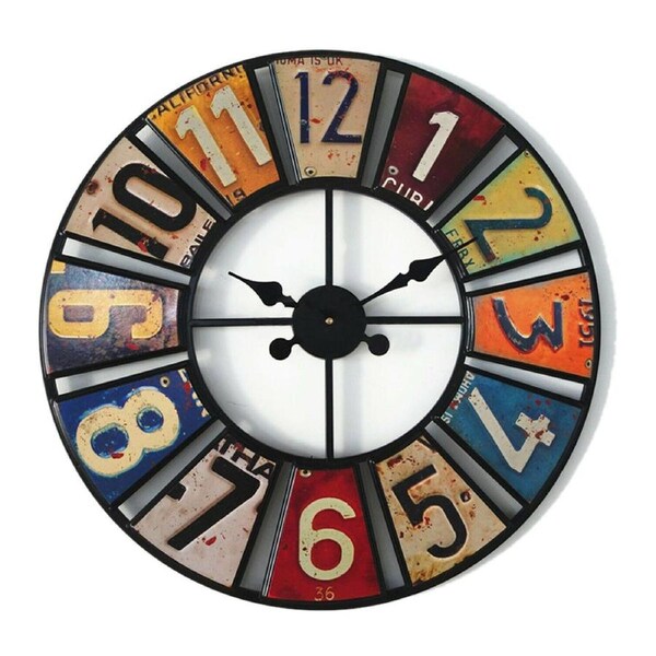 Salesbay Large Metal and Wooden Industrial French Provincial Antique Round Wall Clock AS00233-60