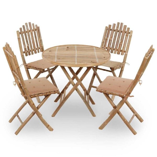 5 Piece Folding Outdoor Dining Set with Cushions Bamboo vidaXL