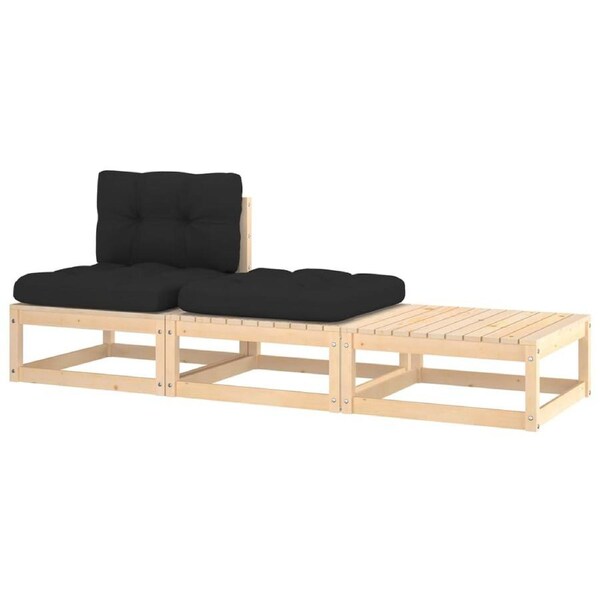 3 Piece Garden Lounge Set with Cushions Solid Pinewood vidaXL