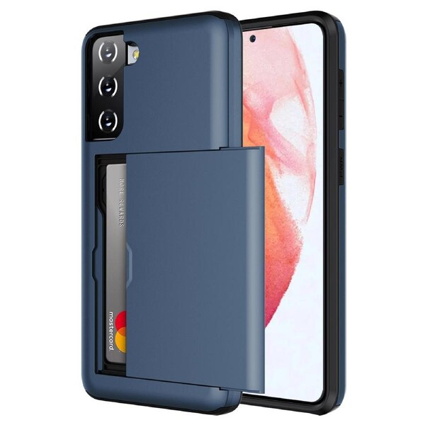 ZUSLAB Galaxy S21 FE 5G Case Slide Armor Card Holder Protective Shockproof Hard Back Cover for Samsung - Blue