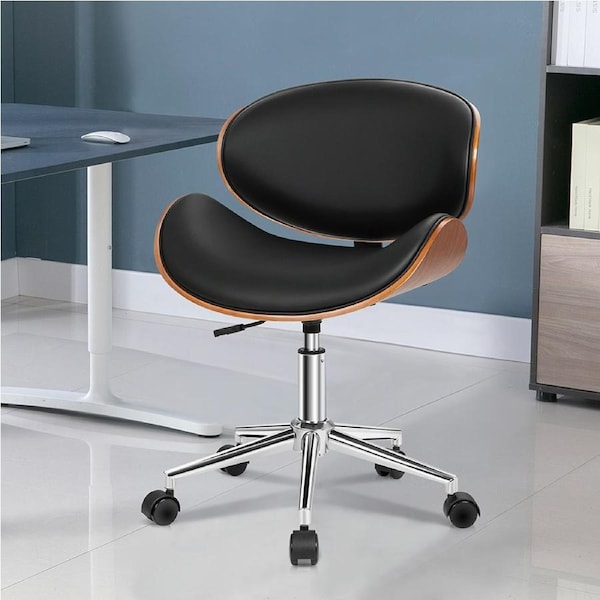 ALFORDSON Bentwood Office Chair Wooden Office Chairs Home Seat PU Leather Black