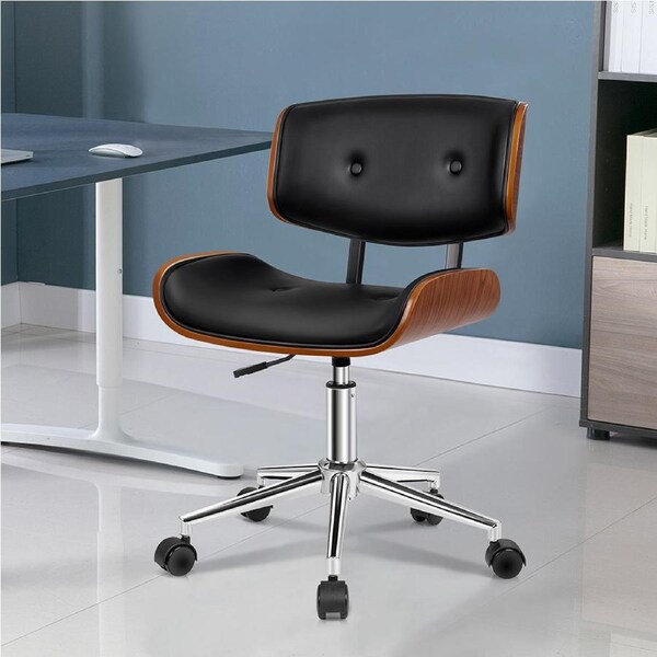 ALFORDSON Bentwood Office Chair Wooden Office Chairs Home Seat PU Leather Black