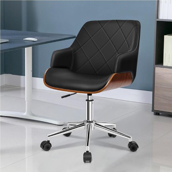 ALFORDSON Wooden Office Chair Computer Chairs Home Seat PU Leather Black