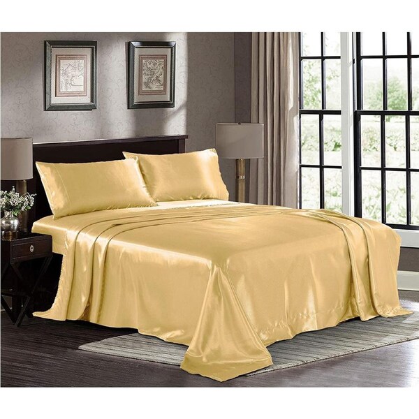 Quality Ultra Soft Silky Satin Sheet Set Gold Queen