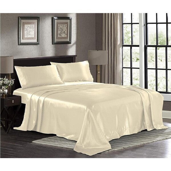 Quality Ultra Soft Silky Satin Sheet Set Champagne King Single