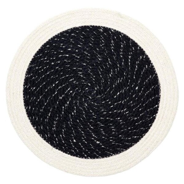 (Set of 4) Black & Cream Jute Braided Round Placemat 38 CM Tableware Rosella- Natural Weave, Eco Friendly, Plant Based, Table Mat, Dining Placemat, Dining Room Setting, Table Protector
