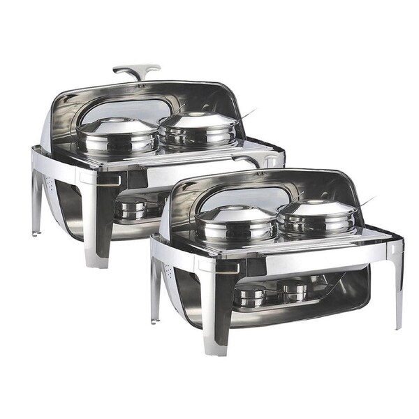 SOGA 2X Stainless Steel Double Soup Tureen Roll Top Buffet Chafing Dish 6.5L