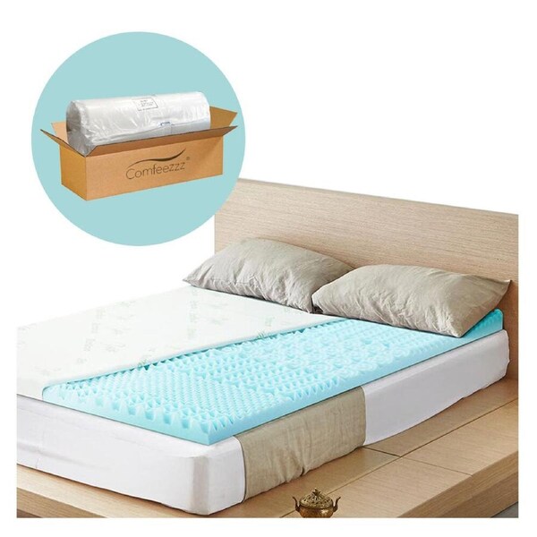 Comfeezzz Memory Foam Topper Mattress Toppers Queen Cool Gel Bamboo Cover 7-zone Pad Mat