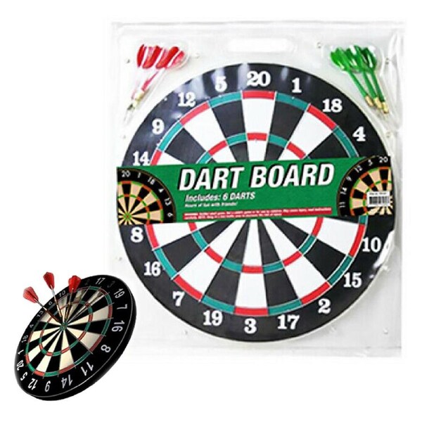 38cm Dartboard in Wooden w/ 6 Darts Large Pub Style Dart Board Game Best