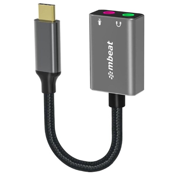 Mbeat ToughLink 15cm USB-C Male To Audio & Microphone Female Adapter For MacBook