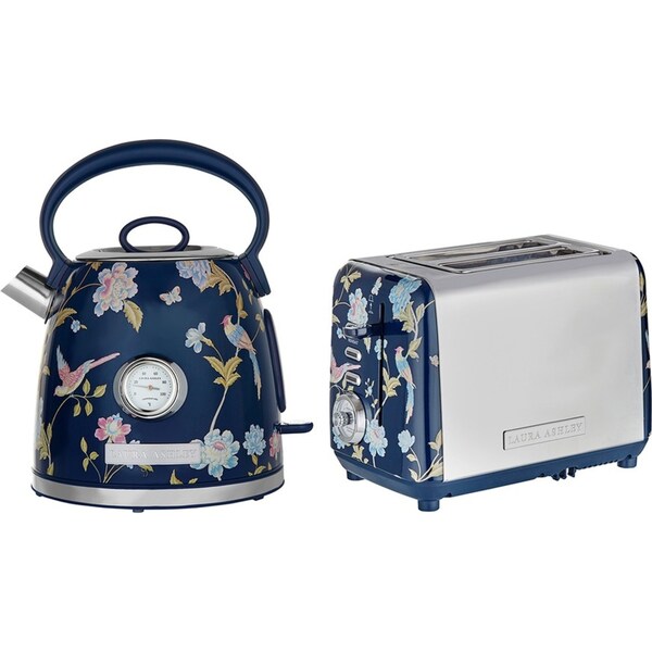 Laura Ashley Elveden 1.7L Kettle & 2 Slice Toaster Blue & Silver Kitchen/Home