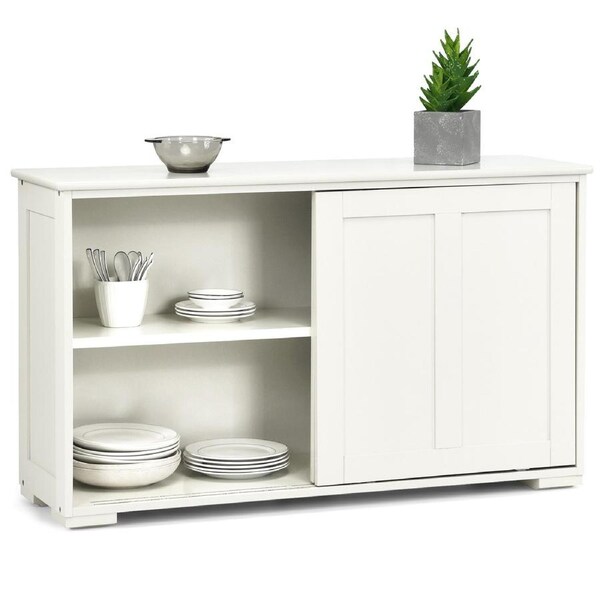 Costway Buffet Sideboard Kitchen Storage Cabinet Cupboard Hallway Table w/2 Sliding Doors & Adjustable Shelves