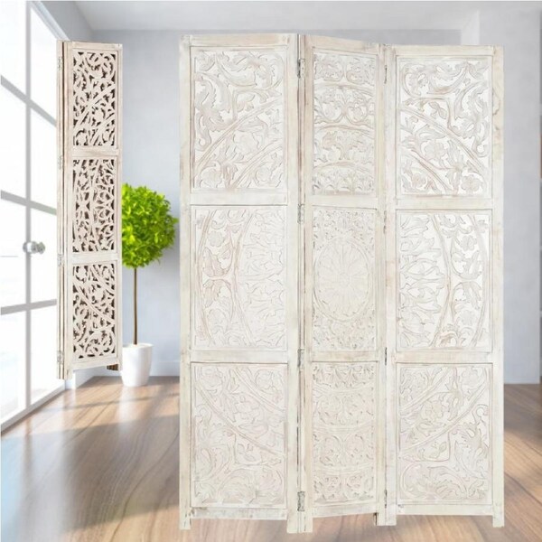 3 Panel Wooden Room Divider Folding Partition Privacy Screen White