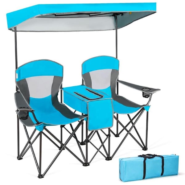 Costway Outdoor Beach Chairs Folding Camping Chairs Sun Shade w/Canopy & Carry Bag Blue