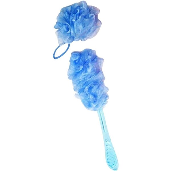 Ozoffer 2x Mesh Sponge Bath Brush Back Scrubber Long Handle Body Puff Shower Loofah Ball