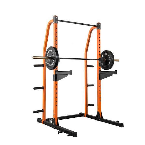 ATTIVO Half Power Rack Multi-Function Adjustable Power Cage with J-Hooks, Safety Arms