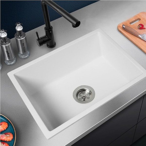 Traderight Granite Kitchen Sink Laundry Stone Sinks Undermount Single Bowl 59cmx45cm White
