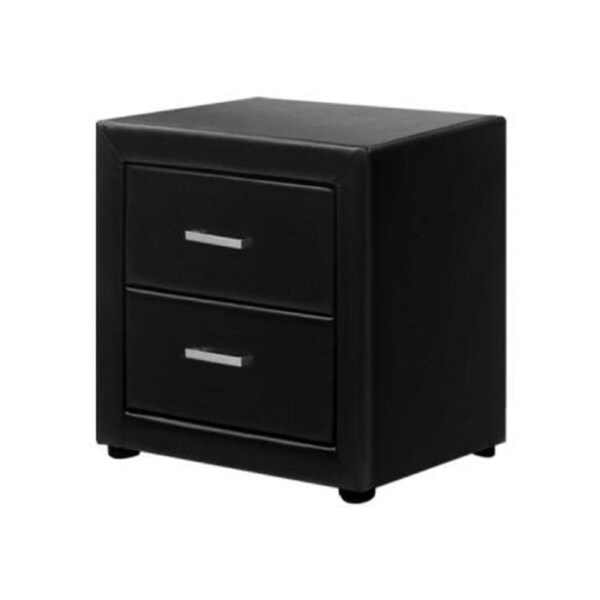 PVC Leather Bedside Table - Black